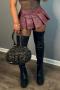 sexy plus size non-stretch 6 colors pu pleated zip-up mini skirt (only skirt)_Black_Gray_Red_Purple_Brown_Dusty Pink