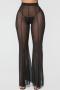 sexy plus size slight stretch see-through mesh high-waist pants_Black