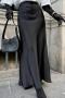stylish non-stretch satin pure color high waist all-match maxi skirt_Black