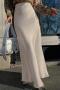 stylish non-stretch satin pure color high waist all-match maxi skirt_Black_Beige