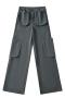 xs-l casual slight stretch high waist straight cargo pants(size run small)_Black_Dark Gray