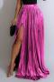 sexy plus size slight stretch 4 colors high-slit pleated maxi skirt_Black_Magenta