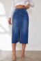 casual plus size non-stretch denim high-waist slit midi skirt_Black_Sky Blue_Blue