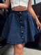 new casual non-stretch patchwork denim high waist mini skirts_Sky Blue_Blue_Dark Blue