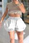stylish non-stretch solid color drawstring with pocket fluffy shorts_Black_White