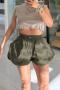 stylish non-stretch solid color drawstring with pocket fluffy shorts_Black_White_Dark Green