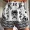 new casual non-stretch fixed printing loose beach shorts cover-up_Black