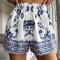 new casual non-stretch fixed printing loose beach shorts cover-up_Black_Green_Blue