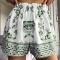 new casual non-stretch fixed printing loose beach shorts cover-up_Black_Green