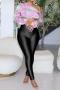 stylish slight stretch solid color tight high waist zip-up leggings_Black