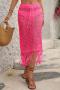 sexy slight stretch 5 colors solid color drawstring maxi skirt_Black_White_Magenta