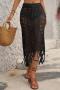 sexy slight stretch 5 colors solid color drawstring maxi skirt_Black