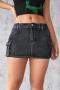 sexy slight stretch denim high-waist mini skirt_Black