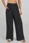 casual plus size non-stretch linen fabric plain color high waist straight pants_Black