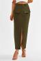 xs-xl stylish office lady slight stretch 5 colors slit midi skirt_Black_Dark Green