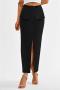xs-xl stylish office lady slight stretch 5 colors slit midi skirt_Black
