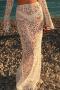 new sexy non-stretch solid color lace long sleeves hollow maxi skirts_Black_White