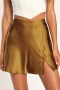new sexy slight stretch 4-color satin high-waist all-match slit mini skirts_Black_Green_Beige_Gold