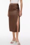 new sexy non-stretch 4-color satin high-waist lace-up midi skirts_Black_Forest Green_Beige_Brown