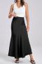 new casual non-stretch 4-color patchwork satin high-waist maxi skirts_Black