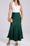 new casual non-stretch 4-color patchwork satin high-waist maxi skirts_Black_Dark Green