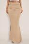 stylish high stretch pure color high waist ruched all-match maxi skirt_Black_Beige