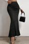 new stylish plus-size slight stretch patchwork solid color sequins maxi skirts_Black