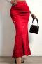 new stylish plus-size slight stretch patchwork solid color sequins maxi skirts_Black_Red