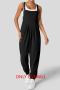 new casual non-stretch patchwork solid color pocket suspender overall_Black