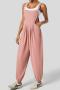 new casual non-stretch patchwork solid color pocket suspender overall_Black_Pink