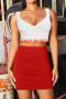 sexy slight stretch solid color tight shirring high waist mini skirt_Black_White_Red