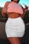 sexy slight stretch solid color tight shirring high waist mini skirt_Black_White
