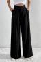 new casual non-stretch 5-color pleated wide-leg loose pants_Black