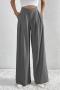 new casual non-stretch 5-color pleated wide-leg loose pants_Black_Gray