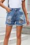 stylish non-stretch mid-waist hole denim shorts_Sky Blue
