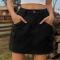 sexy plus size non-stretch simple solid color cargo mini denim skirt_Black