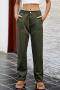 casual plus size non-stretch solid color mid waist cargo jeans_Black_Dark Green