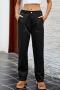 casual plus size non-stretch solid color mid waist cargo jeans_Black