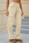 casual plus size non-stretch solid multiple pockets mid waist cargo jeans_Black_Dark Green_Beige