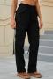 casual plus size non-stretch solid multiple pockets mid waist cargo jeans_Black