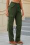 casual plus size non-stretch solid multiple pockets mid waist cargo jeans_Black_Dark Green