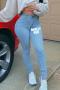 new plus-size slight stretch 4-color characters fixed printing high-waist denim pants_Black_Dark Gray_Sky Blue