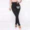 new plus-size slight stretch 4-color characters fixed printing high-waist denim pants_Black