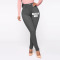 new plus-size slight stretch 4-color characters fixed printing high-waist denim pants_Black_Dark Gray