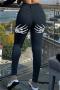 new stylish plus-size slight stretch fixed print 4-color denim pants_Black
