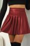new plus-size slight stretch solid color pu pleated high-waist mini skirts_Black_Rose Red
