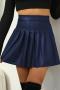 new plus-size slight stretch solid color pu pleated high-waist mini skirts_Black_Rose Red_Dark Blue