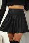 new plus-size slight stretch solid color pu pleated high-waist mini skirts_Black