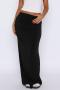 casual slight stretch solid all-match low waist pleated straight maxi skirt_Black