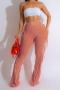 stylish plus size slight stretch solid color slim tassel flared pants_Black_Pink_Orange
